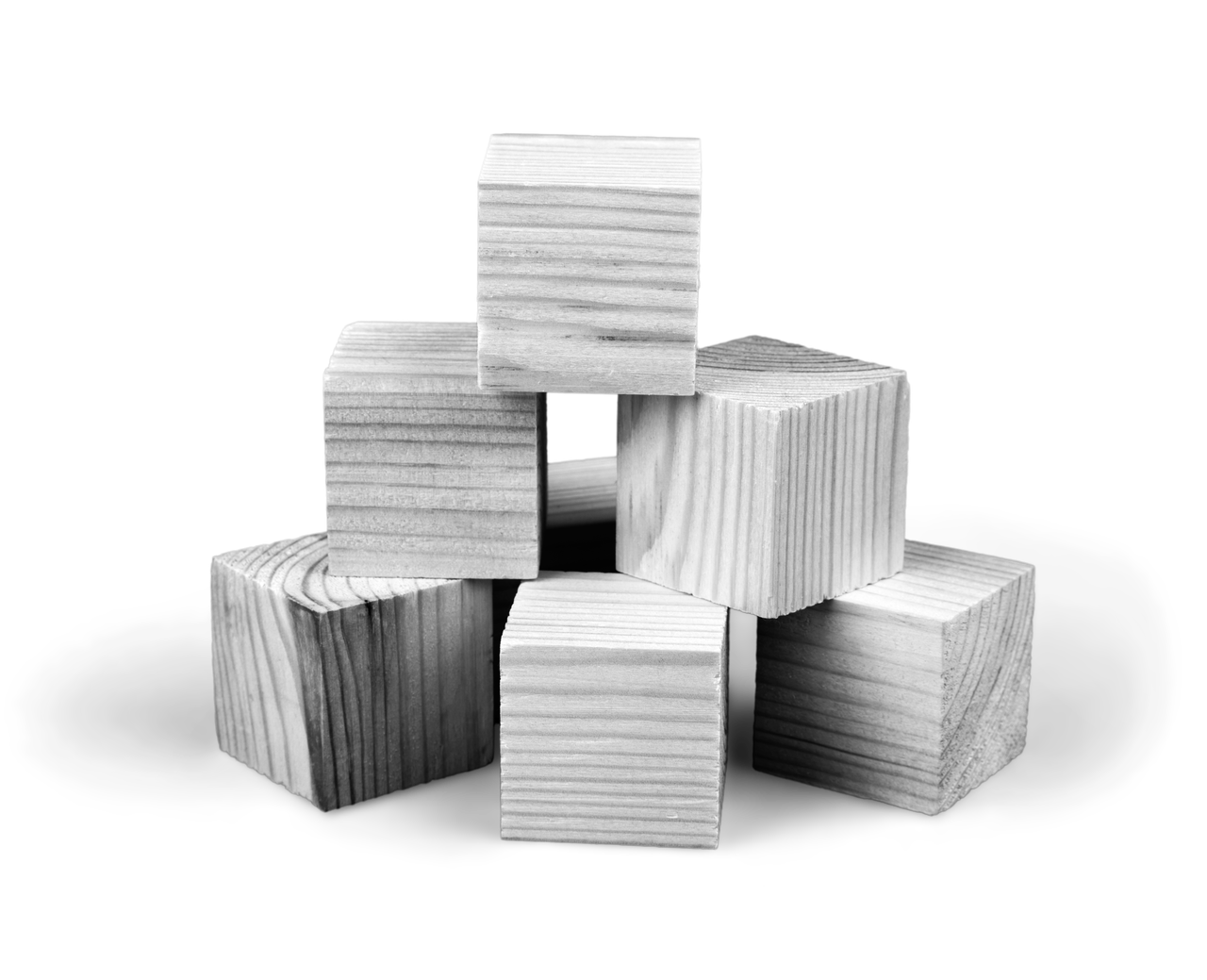 Six wooden blocks stacked in a pyramid